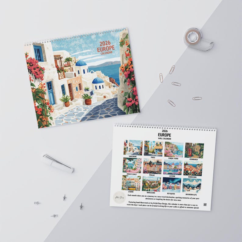 2026/2027 Europe Travel Calendar – Illustrated Monthly Wall Planner, 12 ...