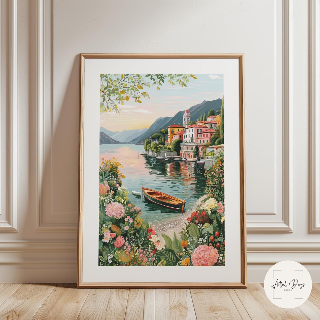 Lake Como Wall Art, Italy Boat Scene Print, Romantic Coastal Landscape ...