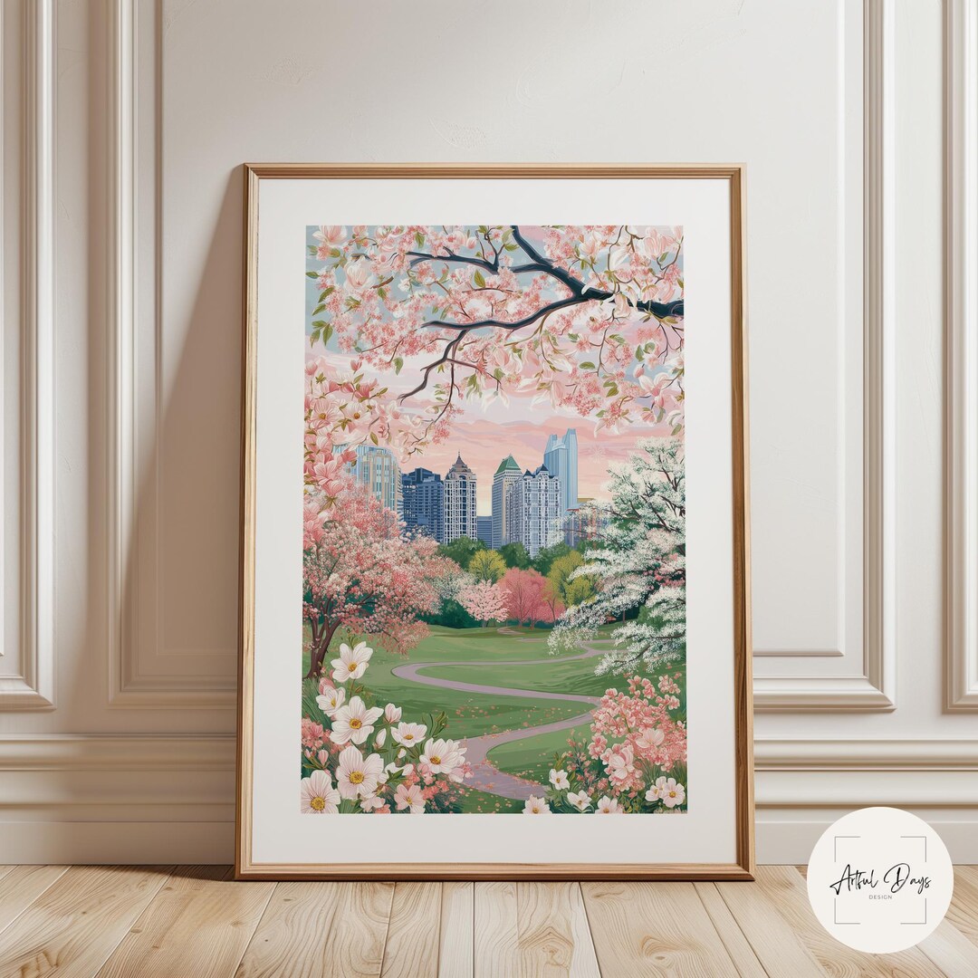 Atlanta During Spring Atlanta Spring Wall Art, Floral Skyline Illustration, Atlanta City ...