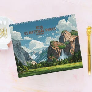 2026 National Parks Calendar, Illustrated U.S. Travel Calendar, Wall Art with Iconic Park Landscapes, Nature Gift for Outdoorsy Souls