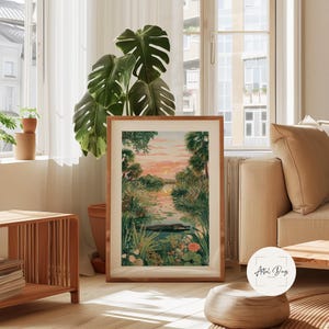 Póster del Parque Nacional Everglades, arte mural de humedales de Florida, lámina de paisaje con caimanes, decoración de naturaleza tropical, ilustración de río al atardecer. imagen 14