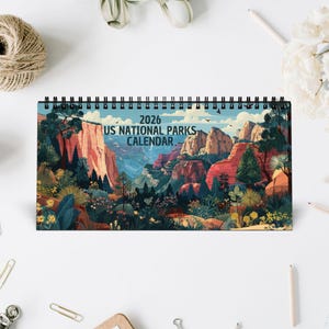 2026 National Parks Desk Calendar, Illustrated U.S. Travel Calendar, Desk Calendar with Iconic Park Landscapes, Nature Lover Gift Idea