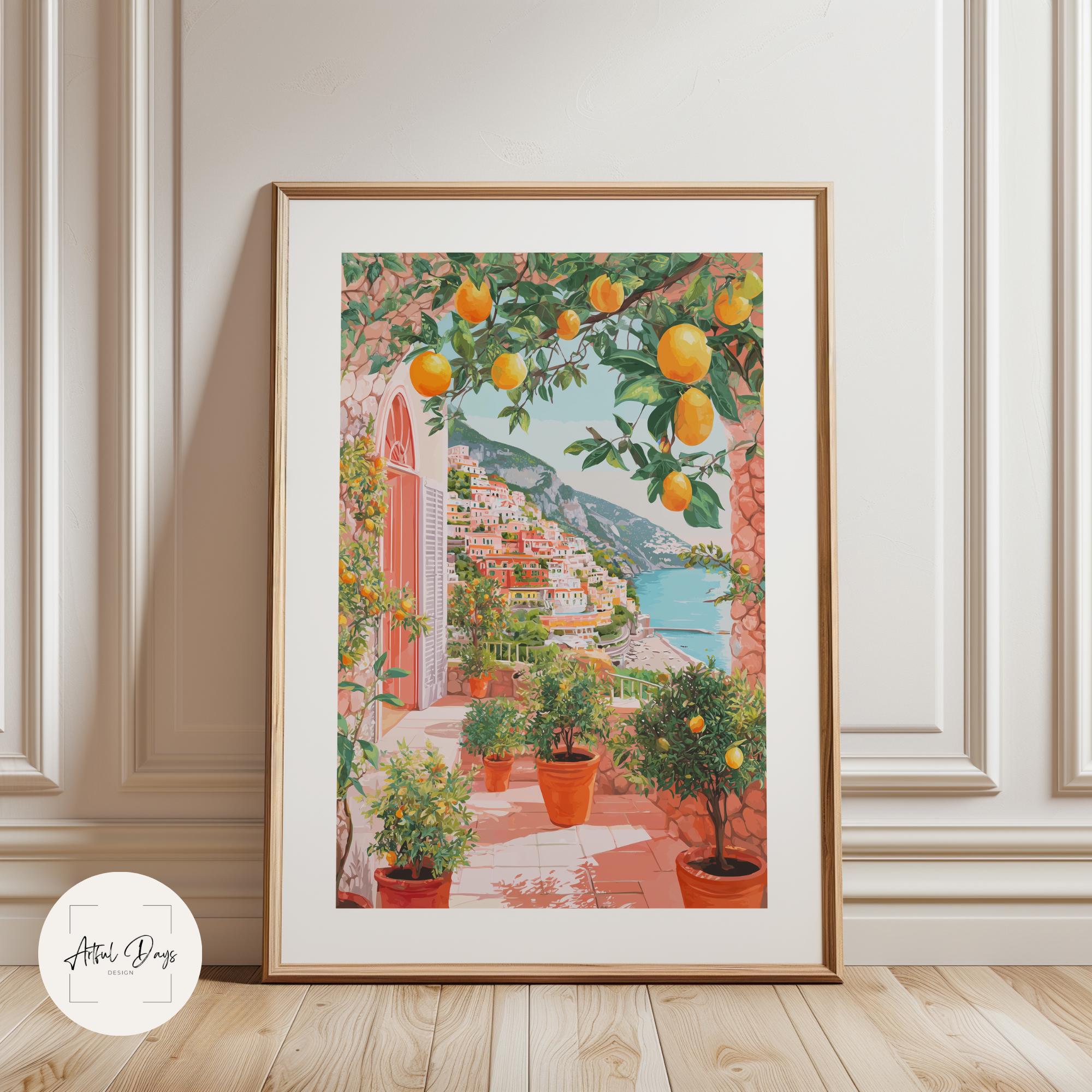 Amalfi Coast Lemon Terrace Print, Positano Wall Art, Mediterranean