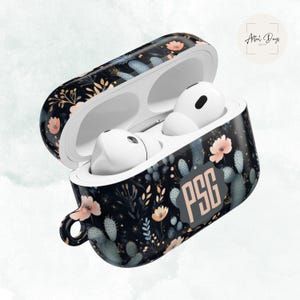 Gepersonaliseerde AirPods-hoesje Midnight Garden, AirPods-hoesje aangepast monogram, woestijnprint, bloemen cadeau moeder, mystiek cadeau voor haar, AirPod bloemen