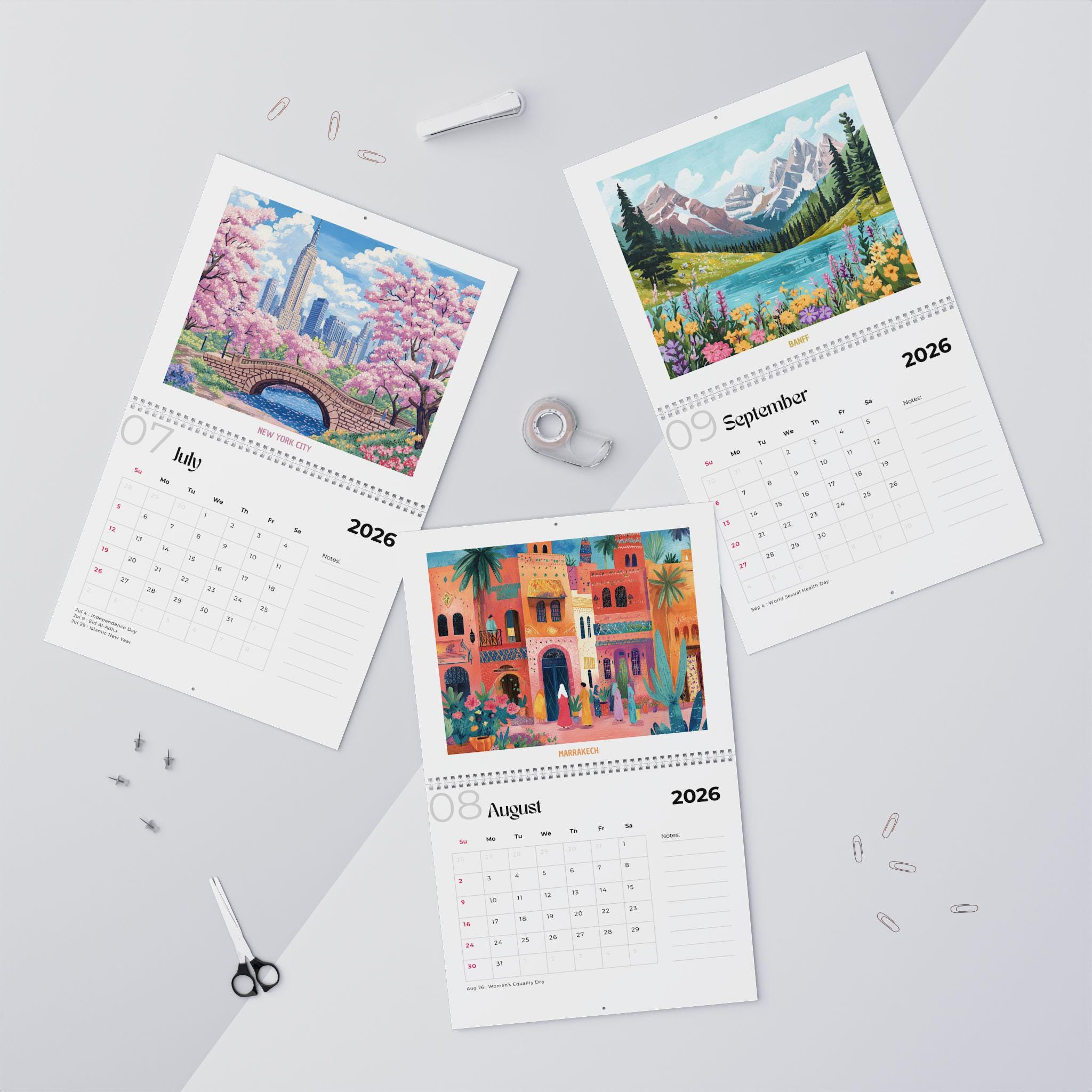 Travel Calendar 2026/2027 - Illustrated 12 Month Travel Wall Calendar ...