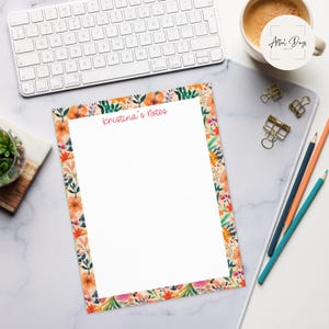 Blocco note personalizzato "Giardino marocchino", blocco note con nome floreale esotico, stampa di fiori d'arancio e palme, regalo di cancelleria boho, blocco note con nome personalizzato, personalizzato