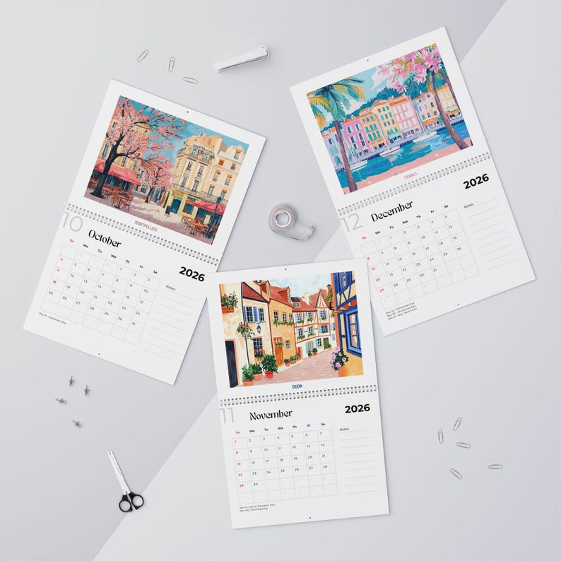 Travel Calendar 2026/2027 France Illustrated Monthly Wall Calendar ...