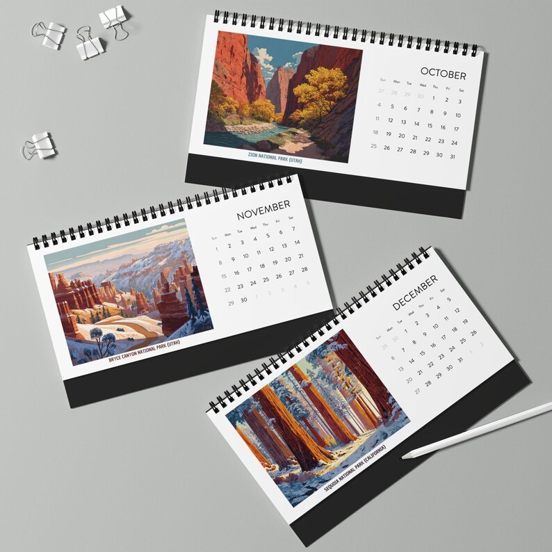 National Parks Desk Calendar 2026/2027, Illustrated U.S. Travel