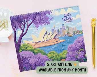Travel Calendar 2026/2027 - Illustrated 12 Month Travel Wall Calendar, Monthly Planner & Travel Gift, Beautiful Travel Decor for Home Office