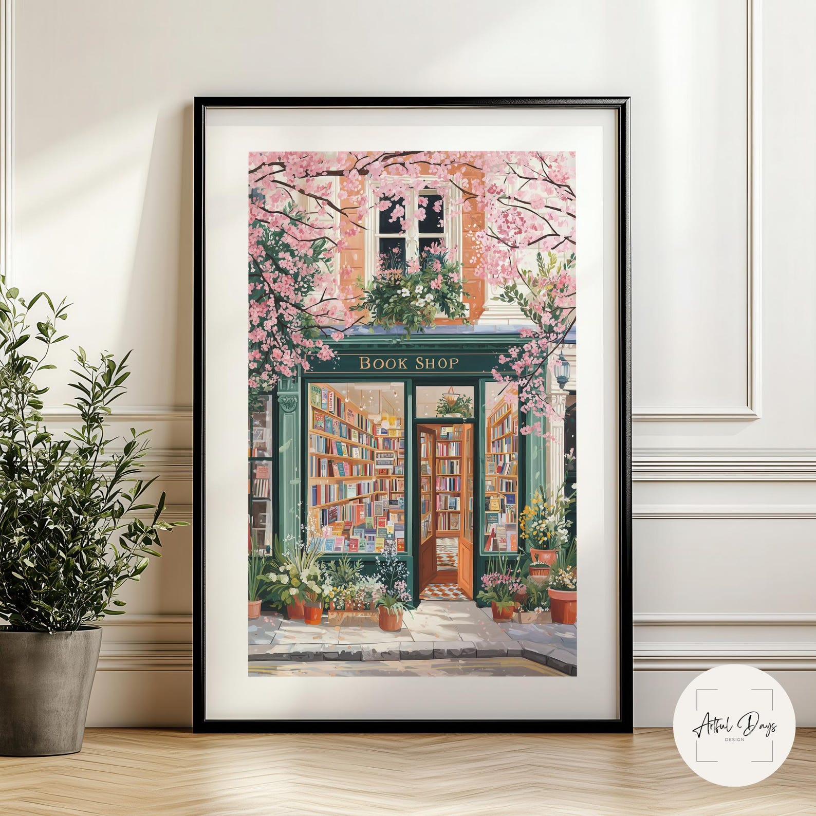 Spring Bookstore Signs Spring Bookshop Wall Art, Cozy Floral Bookstore Illustration, Romantic ...
