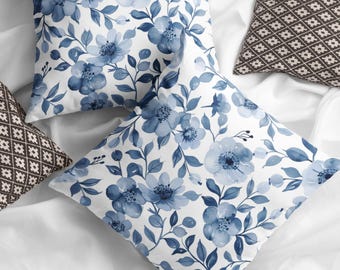 Blue and White Throw Pillows for Couch | Elegant Throw Pillows for Bedroom | Floral Throw Pillows for Bed | Modern Throw Pillows for Sofa