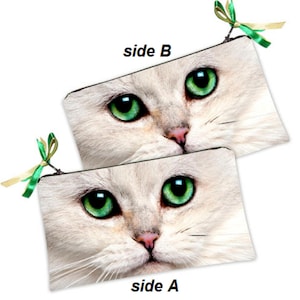 White Cat Cosmetic Bag, Cat Makeup Bag, Cat Themed Purse and Bags, Ladies Cat Bag, Cat Pouch, Bags With Cats On It, Cottagecore Makeup Bag