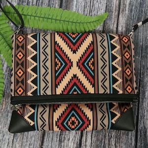 Foldover Folk Design Bag Canvas Hippie Tote Bag Ukrainian Crossbody Bag Brown Ethnic Cotton Bag Eco Friendly Bag Beach Bag for Mom Bag