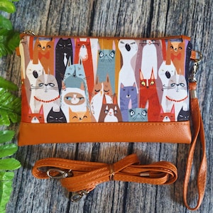 Bolso bandolera vegano pequeño con temática de gatos, bolso bandolera de muñeca, bolso de viaje, bolso de gato para mujer, bolso de mano para iPhone