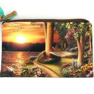 Sunset Pouch, Nature Themed Cosmetic Bag, Handmade Makeup Pouch, Toiletry Bag Nature, Zippered Pouch Women, Makeup Zipper, Autumn Makeup Bag