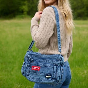 Upcycled Levis Vintage Denim Crossbody Bag, Recycled Jeans Shoulder Purse, College Bag image 1