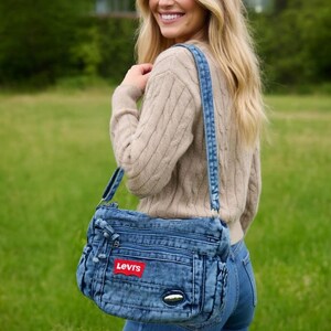Upcycled Levis Vintage Denim Crossbody Bag, Recycled Jeans Shoulder Purse, College Bag image 2