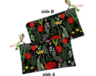 Borsa cosmetica con papavero, pochette per il trucco con fiori di campo, pochette per accessori con fiori di campo, pochette per giardino di erbe aromatiche, borsa per il trucco con fiori di papavero, pochette per il trucco floreali