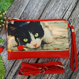 Bolso bandolera con forma de gato, bolso de mano de piel con forma de gato, cartera bandolera con forma de gato, bolso bandolera con forma de gato para mujer, cartera bandolera con forma de muñeca, monedero vegano pequeño