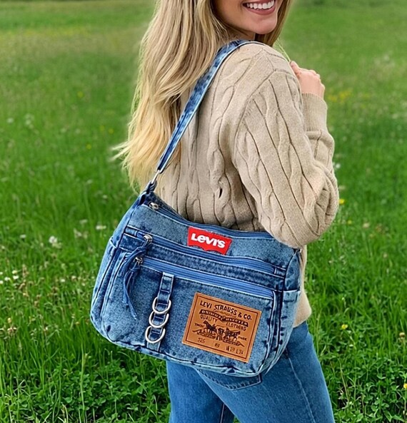 Upcycled Levis Vintage Denim Crossbody Bag, Recycled Jeans Shoulder Purse, College Bag