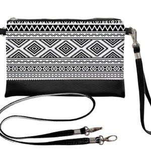 Pochette tribale, pochette avec bracelet, bandoulière à imprimé géométrique, sac bohème à rayures tribales, bandoulière bohème ethnique, porte-monnaie ethnique en tissu