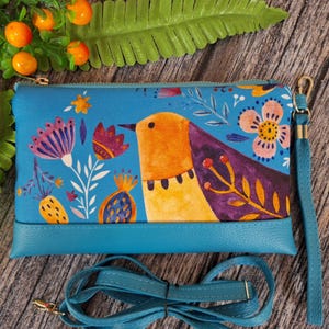 Folk Art Birds Forestcore Whimsical Birds Cottagecore Raven Bag Rifle Paper Co Bolsa CrossBody Bolsa Floral Com Pássaros Carteira Crossbody Feminina