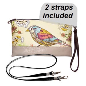 Bolsa de pulso com alça transversal, carteira de pulso vegana, bolsa de pulso para smartphone, bolsa transversal Bird Cottagecore, bolsa de telefone grande