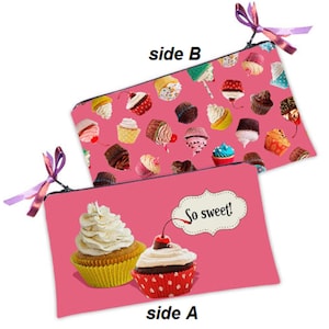 Cupcake Makeup Bag Cupcake Print Fabric Zippered Pouch Cupcake Cosmetic Bag Alice in Wonderland Makeup Bag Pouch Fun Cute Candy Zipper Pouch