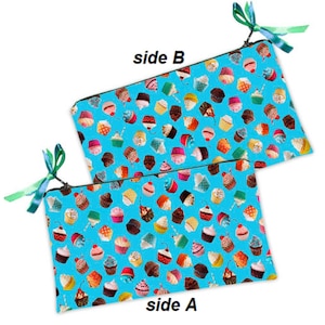 Cupcakes Print Fabric Zippered Pouch Cupcakes Cosmetic Bag Alice Makeup Bag Pouch Fun Cute Candy Zipper Accessory Pouch Fruit Pencil Pouch