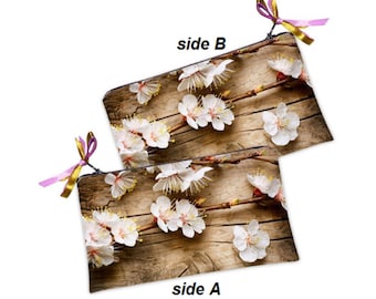 Borsa per accessori primaverili con fiori di ciliegio, borsa per cosmetici Sakura, borsa per il trucco Cottagecore, borsa per il trucco floreale, borsa per accessori floreali, borsa Sakura