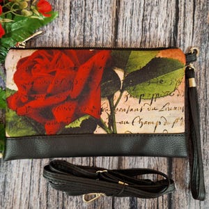 Cartera de mano, cartera de mano, cartera de viaje, monedero, cartera de mano, cartera cruzada, monedero con rosas desgastadas, cartera cruzada con rosas, cartera para pasaporte y teléfono