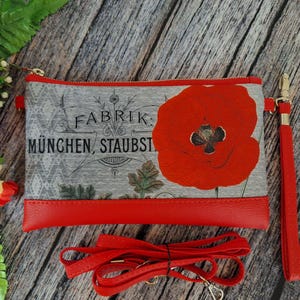 Bolsa tiracolo com alça de pulso, bolsa clutch com estampa de papoula, bolsa de pulso fofa, bolsa com estampa de papoula, bolsa tiracolo vermelha, bolsa com estampa de papoula, carteiras tiracolo femininas