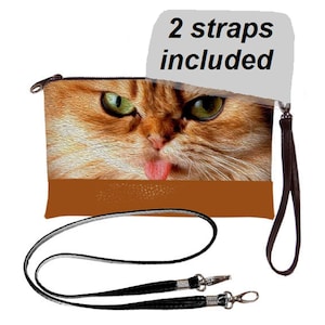 Bolso bandolera con diseño de gato, bolso de mano con diseño de gato, bolso de mano para iPhone, bolso bandolera con diseño de gato rojo, bolso de mano, bolso bandolera de tela y cuero.