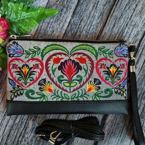 Cartera de pulsera, bolso floral, bolso de diseño folclórico, bolso bandolera bohemio floral, bolso de mano de cuero, cartera de pulsera para teléfono, bolso de pulsera para teléfono