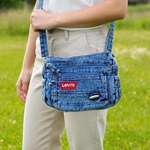 Upcycled Levis Vintage Denim Crossbody Bag, Recycled Jeans Shoulder Purse, College Bag image 3