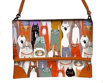 Borsa a tracolla pieghevole con gatto, pochette oversize, pochette extra large con cerniera, borsa hippie con gatti, borsa a tracolla con gatto, borsa a mano con gatto, regalo per la festa della mamma