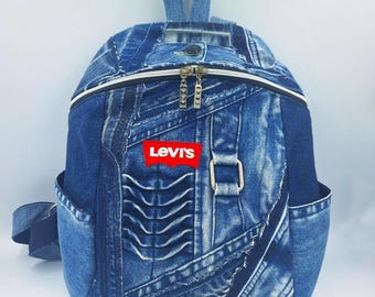 Levis Jeans Rucksack Geldbörse: Patchwork Blue Jean Rucksack, Levi Jean Büchertasche, Levi Jean Geldbörse, Levis Jeans Rucksack, Blauer Jeans Rucksack