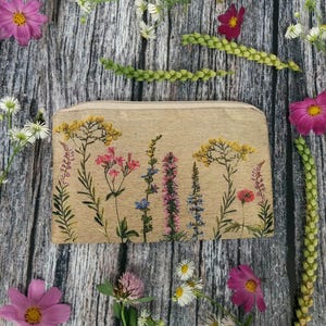 Herb Garden Pouch, Floral Accessory Pouch, Cottagecore Makeup Bag, Floral Pouch Small, Wildflower Makeup Pouch, Wildflowers Accessory Pouch