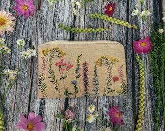 Kruidentuinzakje, zakje bloemenaccessoire, Cottagecore-make-uptas, bloemenzakje klein, zakje wilde bloemen, zakje wilde bloemen, accessoirezakje wilde bloemen