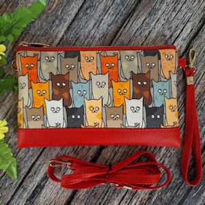 Bolso de gato divertido, bolso de mano con correa cruzada, bolso de mano de tela, billetera de mano para teléfono, bolso de mano grande, bolso de mano de Rifle Paper Co