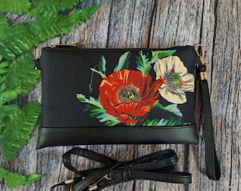 Wristlet Wallet Crossbody Shoulder Bag Phone Passport Iphone Wristlet Purse, Wristlet Clutch With Handle, Poppy Bag Floral Crossbody Handbag