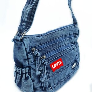 Upcycled Levis Vintage Denim Crossbody Bag, Recycled Jeans Shoulder Purse, College Bag image 6