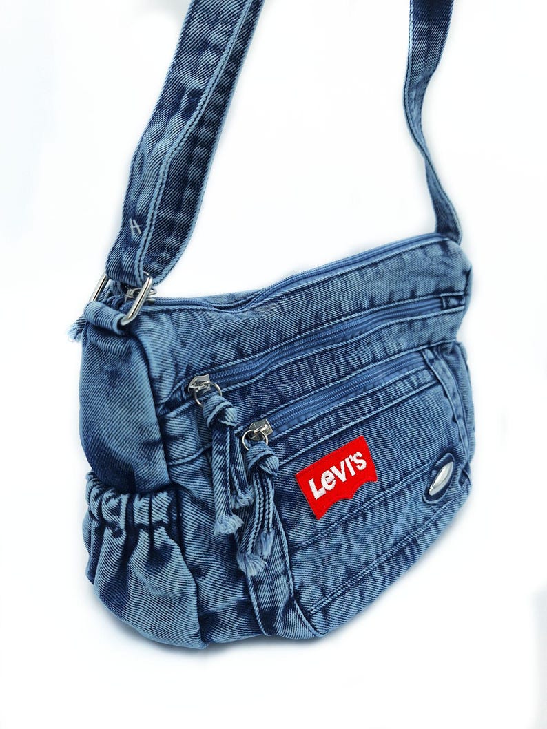Upcycled Levis Vintage Denim Crossbody Bag, Recycled Jeans Shoulder Purse, College Bag image 6