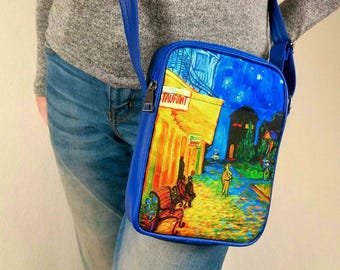 Terrazza del caffè di notte Borsa Van Gogh Piccola borsa da viaggio Borsa a tracolla Van Gogh Piccola borsa in tessuto impermeabile Borsa a tracolla per telefono e passaporto