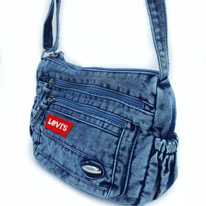 Upcycled Levis Vintage Denim Crossbody Bag, Recycled Jeans Shoulder Purse, College Bag image 7