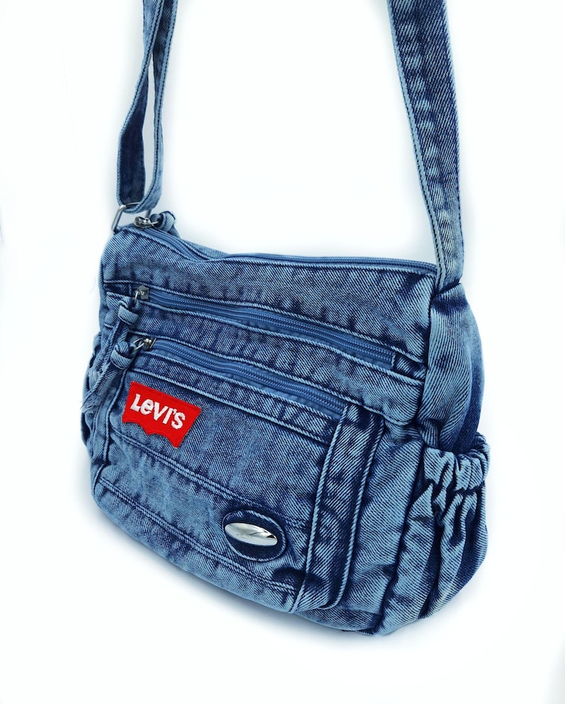 Upcycled Levis Vintage Denim Crossbody Bag, Recycled Jeans Shoulder Purse, College Bag image 7