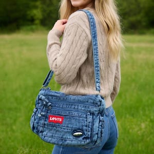 Upcycled Levis Vintage Denim Crossbody Bag, Recycled Jeans Shoulder Purse, College Bag image 18