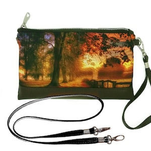 Monederos con estampados de otoño, bolso de otoño, cartera tipo bandolera, bolso tipo sobre, bolso bandolera para teléfono móvil hecho a mano, bolso bandolera vegano