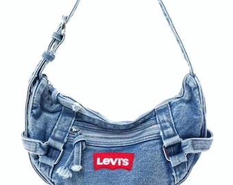 Borsa a tracolla Crescent Hobo Slouch in denim Levi's riciclato, con tasche, borsa Hobo, borsa in jeans, borsa a mano, borsa in denim Levi's, borsa in jeans riciclato