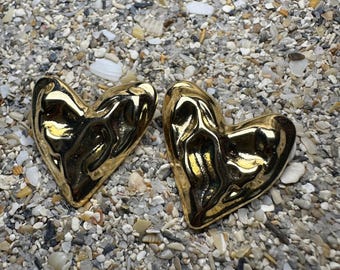 18k Gold-Plated Hammered Heart Stud Earrings